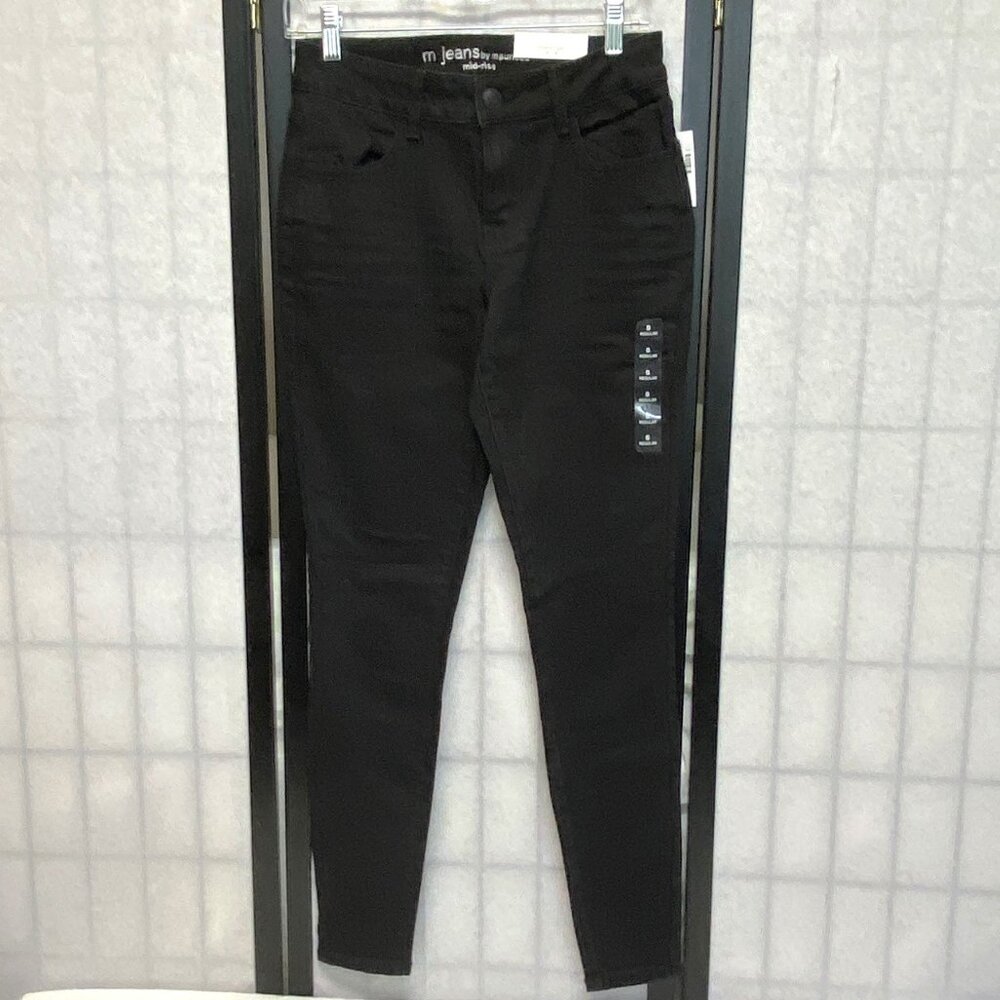 Maurices Mid Rise Flex Stretch Denim Jean Jeggings 4 Pocket Black M Logo NWT S